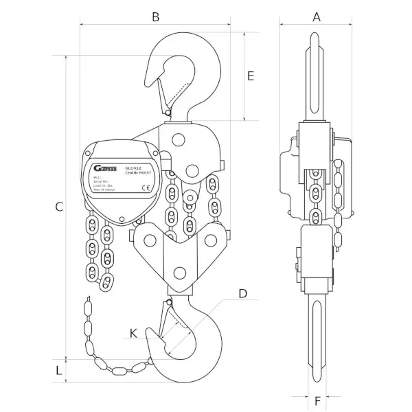 Ročno verižno dvigalo GLE 10T dimenzije Rocno verizno dvigalo GLE 10T dimenzije