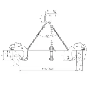 Tristremenske verige s prijemali za betonski obroc dimenzije