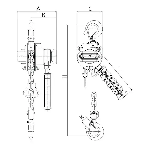 Verižno mini dvigalo z ročico MLG250 dimenzije Verizno mini dvigalo z rocico MLG250 dimenzije