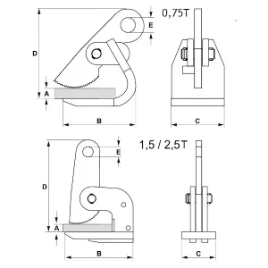 Horizontalno prijemalo QP-A dimenzije