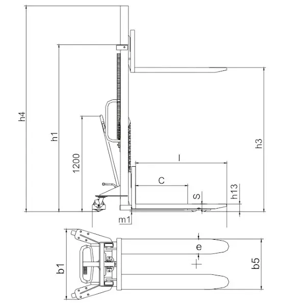Ročni visokodvižni viličarji KMT 1012 1016 1025 1030_dimenzije Ročni visokodvižni viličarji KMT 1012 1016 1025 1030_dimenzije