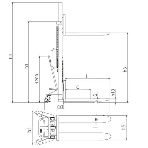 Ročni visokodvižni viličarji KMT 1012 1016 1025 1030_dimenzije