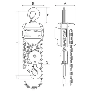 Ročno verižno dvigalo GLE 2T 3T 5T dimenzije