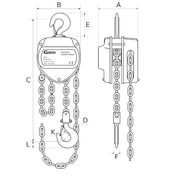 Ročno verižno dvigalo GLE 500kg 1000kg dimenzije Rocno verizno dvigalo GLE 500kg 1000kg dimenzije