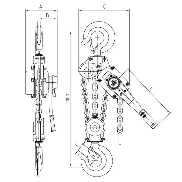 Verižno dvigalo z ročico GBE 9T dimenzije Verizno dvigalo z rocico GBE 9T dimenzije