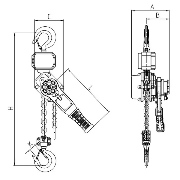 Verižno dvigalo z ročico in tehtnico GBEV dimenzije Verizno dvigalo z rocico in tehtnico GBEV dimenzije
